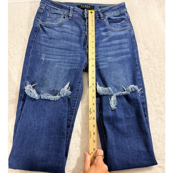 Risen Button fly Jeans Waist 29 Size 9 Distressed Raw Hem Pre-loved Excellent - Picture 1 of 7